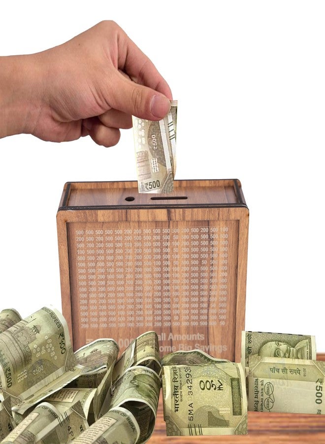 nexat Wooden Piggy Bank for Kids & Adults, Coin Box with Carved Design, Savings Box, Mini Bank, Donation Box, Smart Money Box, Wooden Coin Box, Money Saver, Piggy Bank with Numbers (2) - Image 4